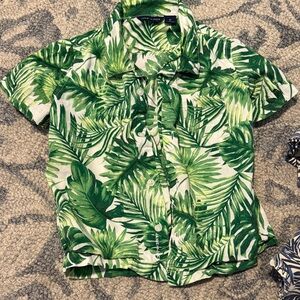 Janie and Jack Green Leaf Print Button Down Shirt